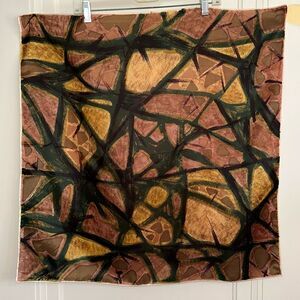 Vintage‎ 60s Auteuil Fabrics Inc abstract art green, brown & pink acetate scarf